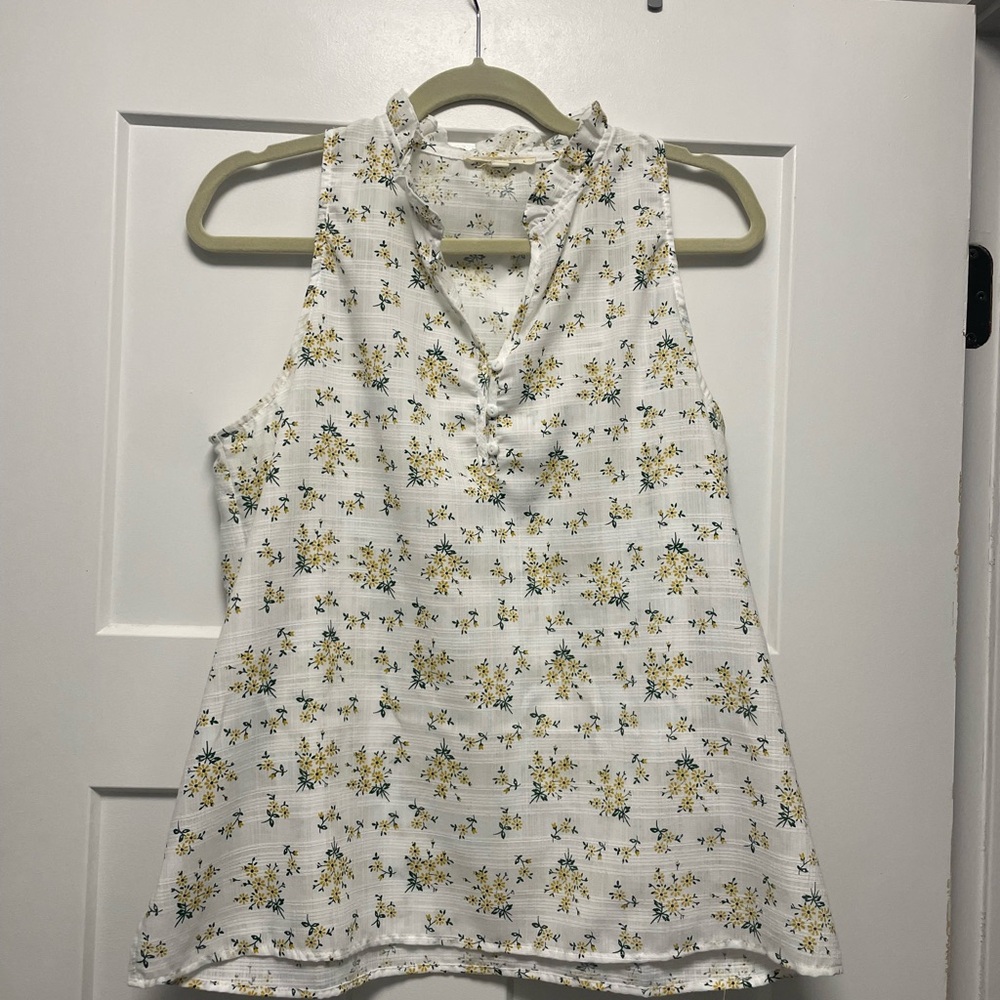 Fun 2 Fun Floral Sleeveless Blouse - White and Yellow